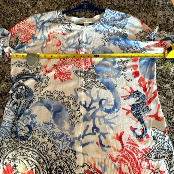 Christopher & Banks Unique Sea-life Print Cardigan Lightweight Sz M cotton - Picture 12 of 14